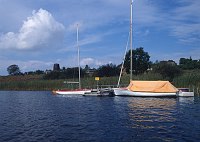 Juli 1995. Mecklenburg-Vorpommern. Feldberger Seen-Gebiet. Carwitz. Bootssteg am Dreetzsee